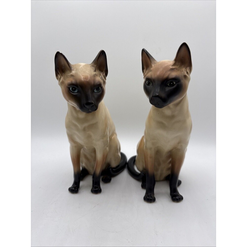 vintage mid-century ceramic or porcelain Siamese cat figurines